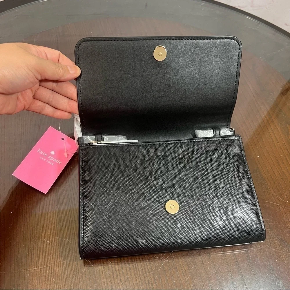 KATE SPADE NEW YORK DANA WALLET ON A STRING. Black PVC Nwt
